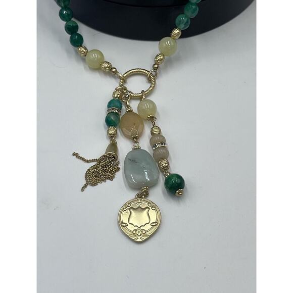 Chicos Green Collection agate,‎ jade amazonite Goldtone Long
Tassel Necklace New - Picture 4 of 16